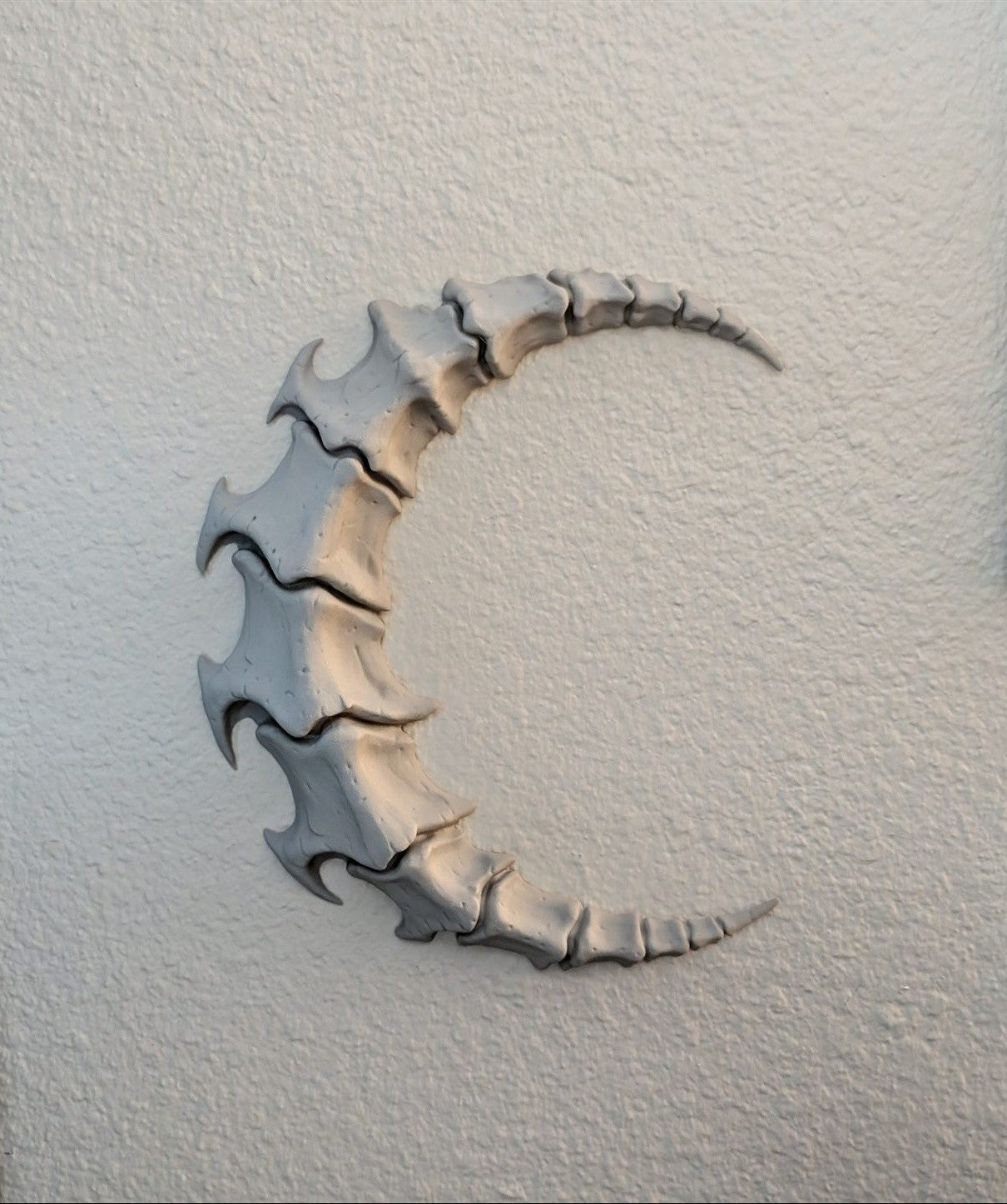 Crescent Moon Wall Art 3D Printed Gothic Bone Gray Halloween Decor 9.7 in
