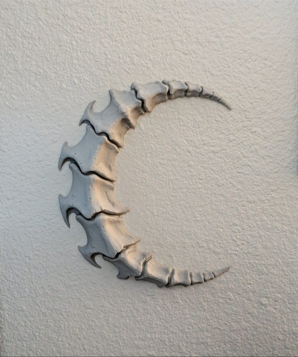 Crescent Moon Wall Art 3D Printed Gothic Bone Gray Halloween Decor 9.7 in