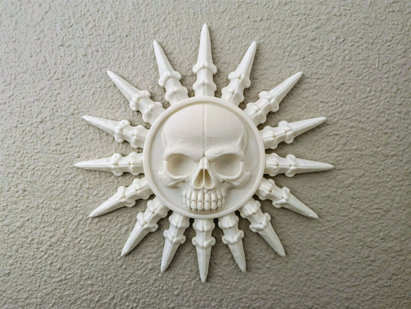 Skull Sunburst Wall Art 3D Printed Gothic Bone White Starburst Decor 9.7 in
