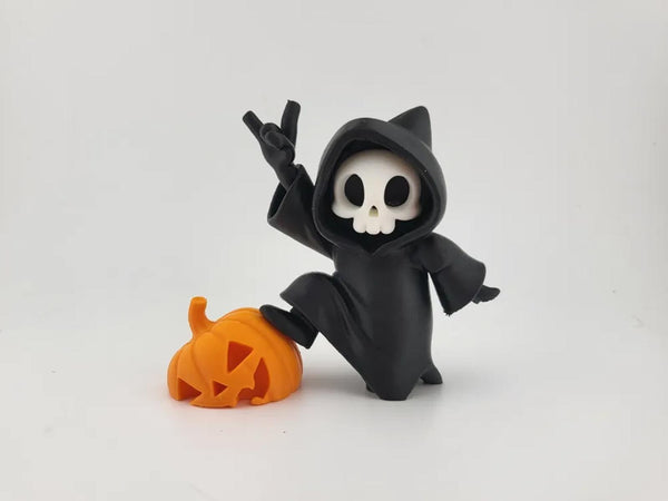 Rock Your Soul! Grim Reaper & Pumpkin Halloween Skeleton Figure
