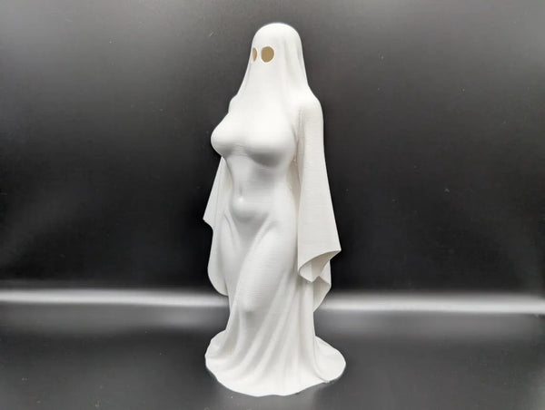 Ghost Lady Statue 3D Printed White Gothic Draped Figure Halloween Decor 9.6 in