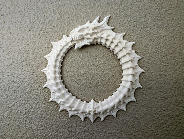 Bone Dragon Ouroboros Wall Art 3D Printed Gothic Skeleton Snake Decor 9.7 in
