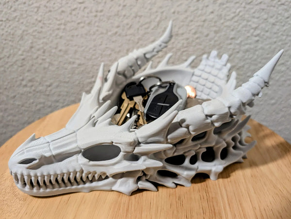 Dragon Skull Catchall Tray 3D Printed Gothic Desk Organizer Key Bowl 9 in