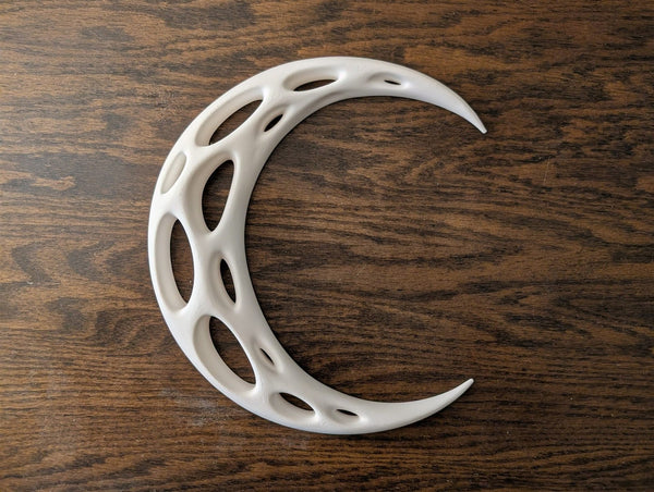 Crescent Moon Wall Art 3D Printed Voronoi Bone White Boho Home Decor 9.9 in
