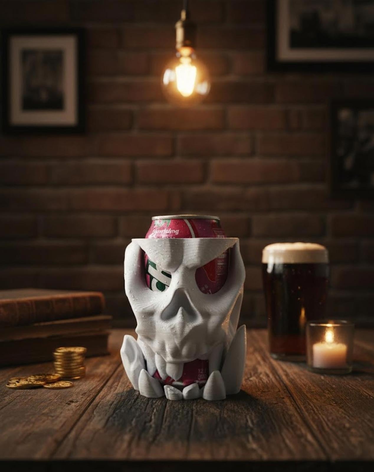 Orc Skull Can Cooler - Fantasy Tusk Drink Holder