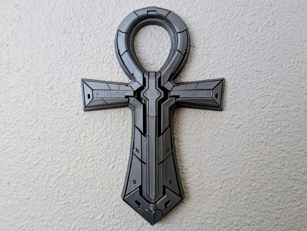 Ankh Wall Sculpture 3D Printed Sci Fi Gothic Egyptian Cross Decor 11 in Gray