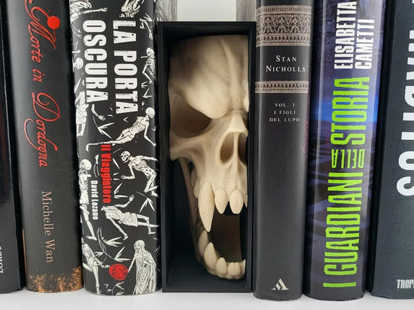 Fanged Monster Skull Book Nook - 3D Printed Gothic Horror Insert Unpainted