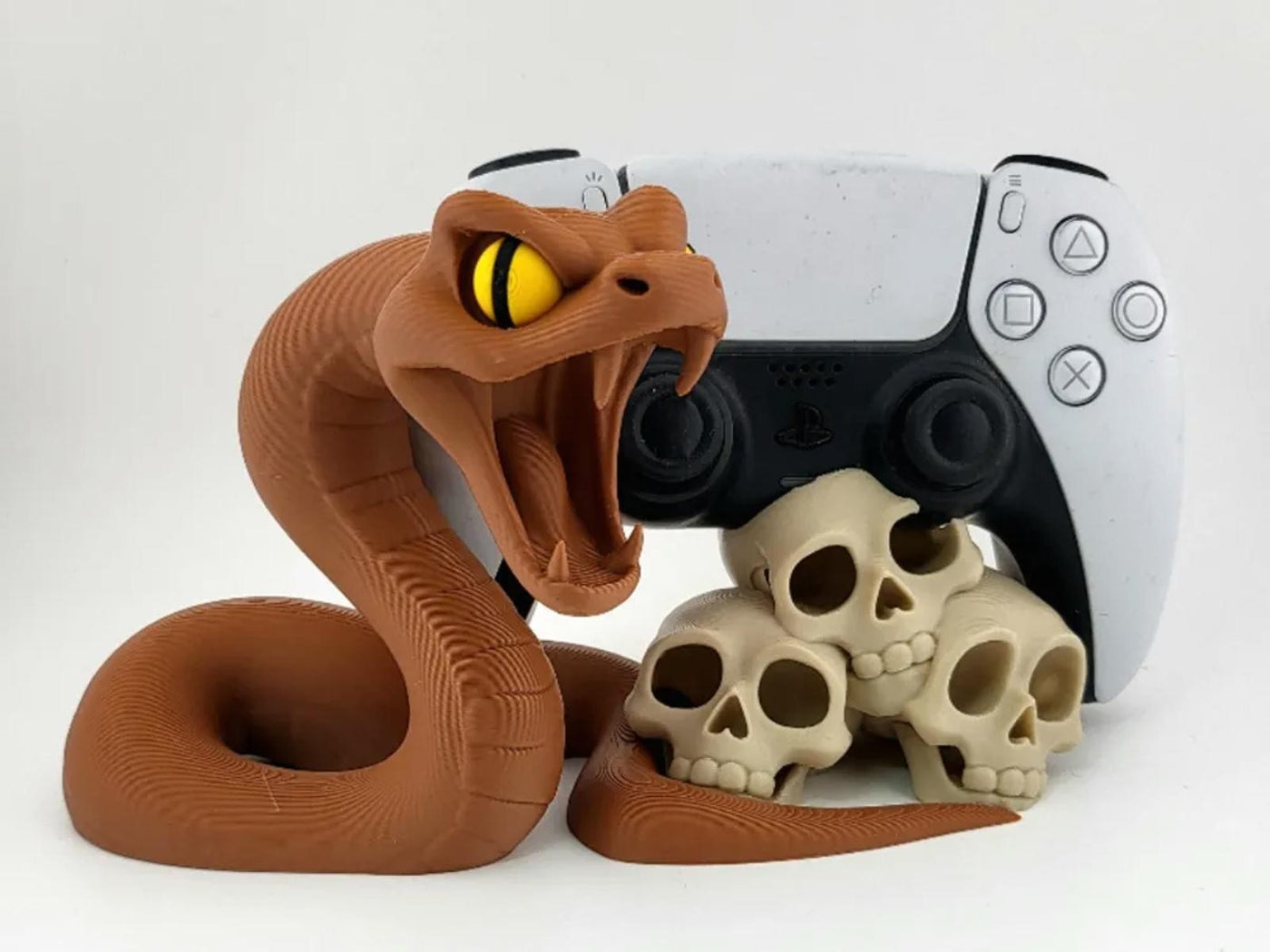 Viper's Embrace PS5 Controller Stand - Spooky Skull & Snake Decor