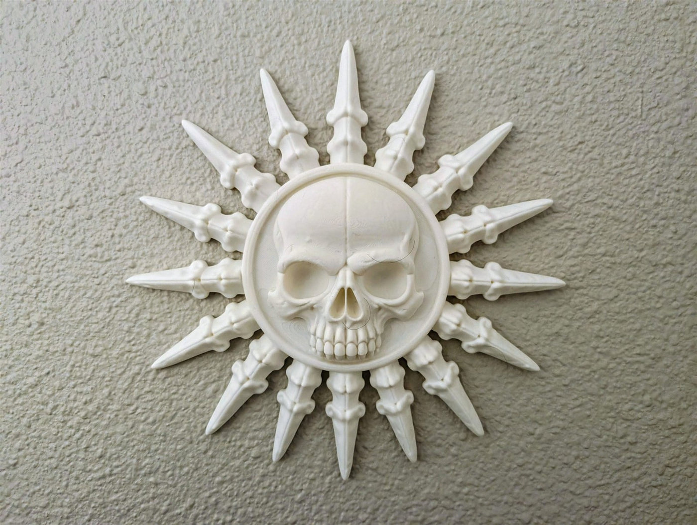 Skull Sunburst Wall Art 3D Printed Gothic Bone White Starburst Decor 9.7 in