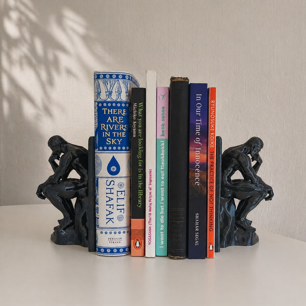 The Thinker Bookends Pair 3D Printed Black Rodin Statue Book Ends Library Decor