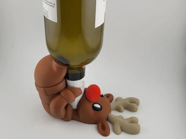 Tipsy Rudolph Wine Bottle Holder - Funny Christmas Reindeer Decor & Gift