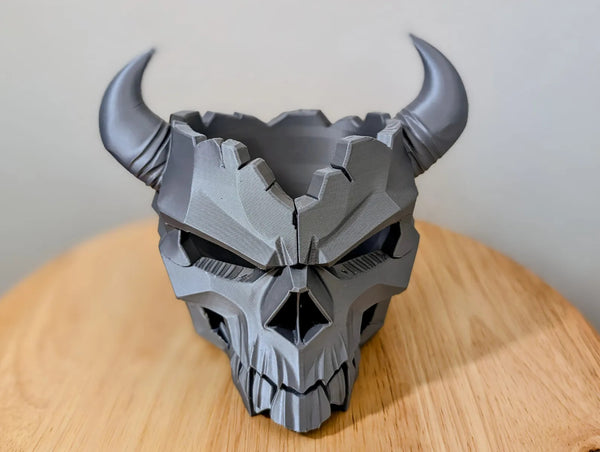 Horned Skull Catchall Bowl 3D Printed Gothic Demon Desk Organizer Key Tray 7in