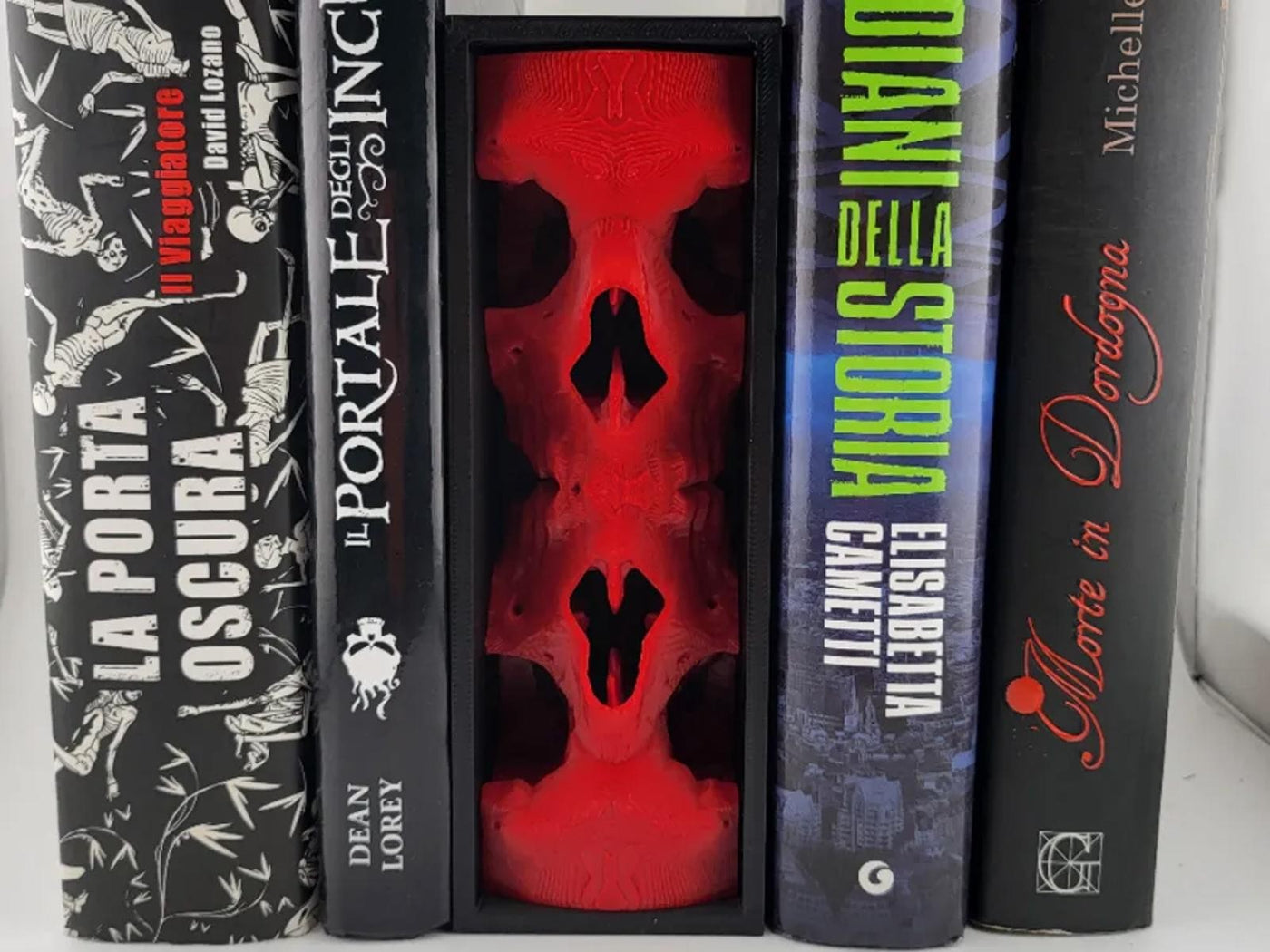 Mirrored Skull Totem Book Nook - Symmetrical Gothic Bookshelf Insert Unpainted