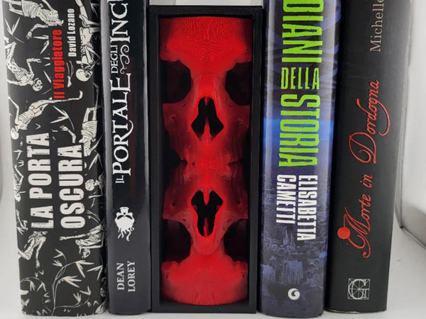 Mirrored Skull Totem Book Nook - Symmetrical Gothic Bookshelf Insert Unpainted