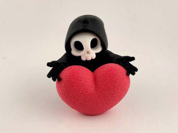 Spooky Cute Grim Reaper Holding Heart - Goth Valentine Skeleton Decor