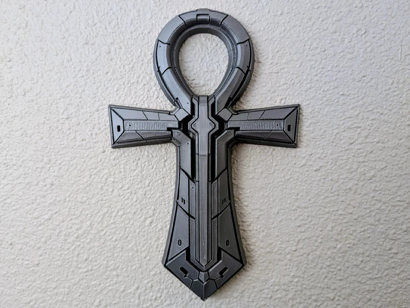 Ankh Wall Sculpture 3D Printed Sci Fi Gothic Egyptian Cross Decor 11 in Gray