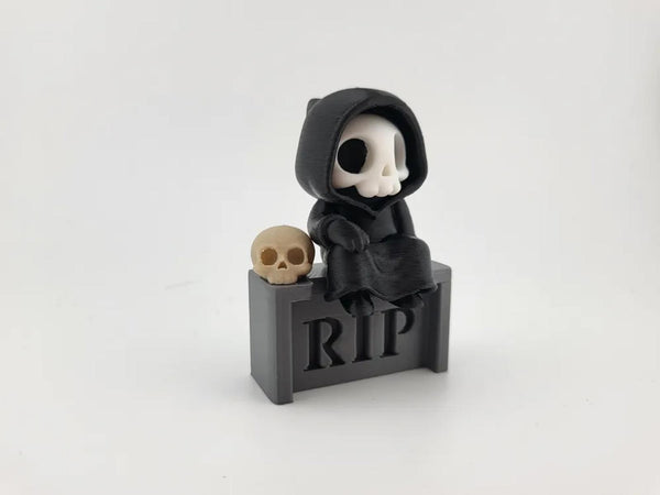 Gothic Reaper on Tombstone Figure - Cute Macabre Desk Decor